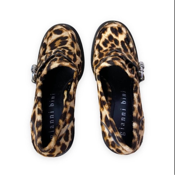 NEW Gianni Bini Maxxwelle Leopard Print Calf Hair Platform Shiloh Loafer Chunkys - Picture 5 of 7